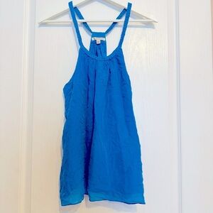 7 For All Mankind womens Blue Round Neck 100% Silk Tank Top M halter racer back
